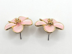 Vtg Set Pink Dogwood Flower Brooch and Post Earrings Set