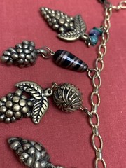 Vintage ROXSANN Statement Necklace Grapes Leaf Beads 30″