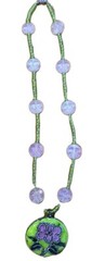 Vintage Cloisonne Flower Pendant Pink Green Glass Beads Metal Necklace Boho Gift