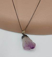 VTG 925 Raw Amethyst Stone Necklace 30in Sterling Silver 13gtw Box Chain Natural