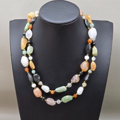 Vintage Beggars Beads Necklace Boho Agate 36 Inch