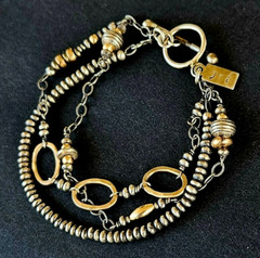 Vintage J&I Jessica & Ian Gibson Sterling & 14k Gold Multi Srtand Bead Bracelet