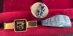 3 Vintage Tie Clasps GE Locomotive, The Thinker, DPED Balfour General Electric