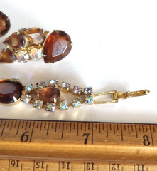 Vintage Juliana Amber & Aurora Borealis Rhinestones Bracelet & Earrings Set