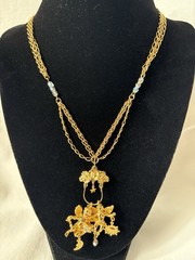 Vintage KIRKS FOLLY Charm Holder Necklace with Celestial Cherub Charm,FJT