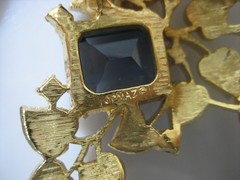 RARE JOMAZ JOSEPH MAZER BLUE & PAVE RHINESTONE LEAF 1950’S BROOCH & EARRINGS SET