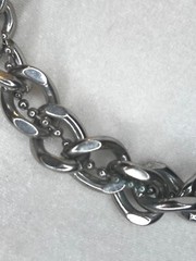 Heavy Silver Chain Linked Choker Necklace With Small Beaded Strand Intertwined