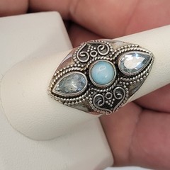 925 Sterling Silver INDIA PTI Blue Topaz & Larimar Ring Size 9.5 – 7.5g JTV gem