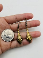 Vintage Art Nouveau Style Elegant Egyptian Greek Vase Bronze Tone Hook Earrings