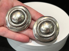 Vitg. 80s Huge RUNWAY 925 Sterling Silver Modernist Brutalist Clip On Earrings