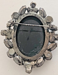 Vintage Mourning Style Cameo Brooch Black Jet Rhinestone Victorian Revival Goth