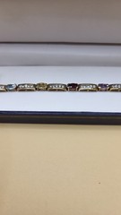 JJ Creation Signed Gold on Sterling Silver Multi Gemstone Bar Link Bracelet 12g