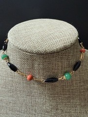 Vintage Beaded Choker Necklace Glass Bead Faux Pearl Colorful Career Event 13”