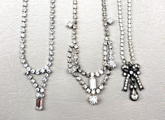 Vintage Rhinestone Necklace Lot Art Deco Style Bow Drop Pendant 14 Inch