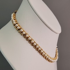 Vintage Faux Pearls Collar Necklace White Brushed Gold Tone 15.5″