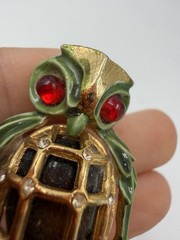 Vintage Brooch Owl Bird Enamel Rhinestone SIgned CFW AS IS REPAIR NEEDED