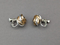 Vintage Napier Mixed Metal Earrings Clips Twist Knot Two Tone Gold Silver Signed