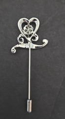 Vintage stick pin heart floral design clear & red rhinestones gold tone
