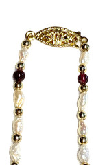 Vintage Genuine Rice Pearls & Almandine Garnet Beaded Necklace & Bracelet Set