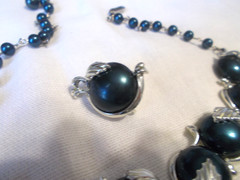 Vintage Thermoset Navy and Silver Tone Necklace & Bracelet Circa 1950’s – 1960’s