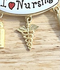 Vintage Tona Nursing Nurse brooch pin, hanging charms.