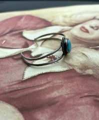 Vintage Turquoise Silver Bangle Cuff Bracelet Adjustable One Size Fits All