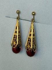 Avon Vintage Clip-On Red Lucite Drop Goldtone Filigree Dangly