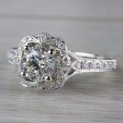 Art Deco Round Cut Lab Created Diamond 14K WhiteGold Filled Halo Engagement Ring