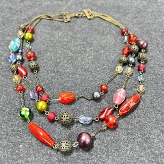 Avon SP Triple Strand Colorful Glass, Acrylic and Metal Beads Necklace