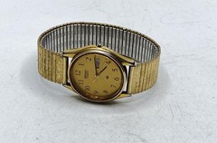 Vintage Seiko 5H23-7879 Gold Tone Quartz Watch Day Date Expansion Band 34mm