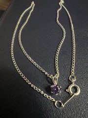 Vtg 18K White Gold Plated Amethyst Solitaire Pendant Chain Necklace 18”