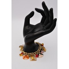 Lunch at The Ritz Vintage Cat Charm Bracelet Bird Fish Crystal Signed 1990s Bin6