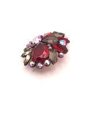 Vintage Austria Red-Grey and Aurora Rhinestone Brooch and Earrings Set