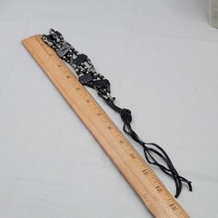 Vintage African Wood Bead Choker Necklace Silver tone Beads Tie Back Adj