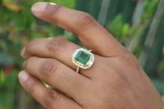 Art Deco Style Lab-Created Diamond & Emerald Cocktail Ring 14k White Gold Finish