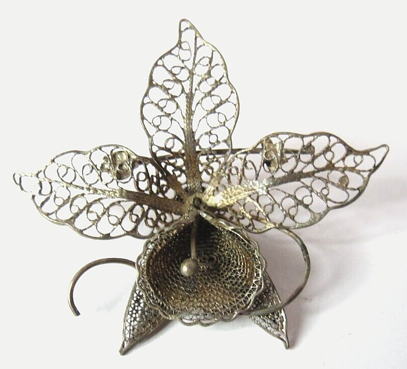 ART NOUVEA LADIES 925 STERLING SILVER CALLA LILY FILIGREE PIN BROOCH..