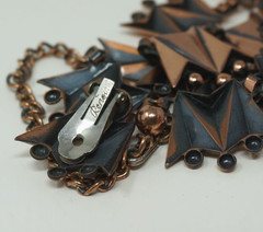 Vintage Copper Necklace RENOIR Signed Jewelry Choker Clip on Earrings Set