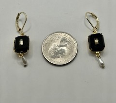 Antique Czechoslovakia Mourning Jet Rhinestone Art Glass Leverback Earrings