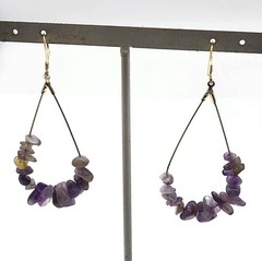 Sterling Silver Gold Plated Purple Amethyst bead teardrop dangle earrings