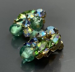 Juliana Style Women’s Clip On Earrings Gold Tone Faceted Crystal Glass 1 1/8”