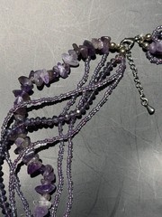 Vintage 6 Strand Purple Stone & Plastic Bead Necklace 18-20” Long