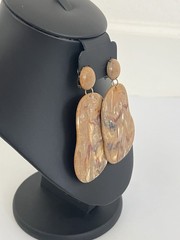 Brown Marbled Lucite Plastic Drop Dangle Clip-on Earrings 3.5 Inches Boho Rainbo
