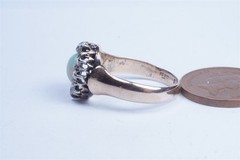 PRETTY ANTIQUE 15K GOLD OPAL & DIAMOND CLUSTER RING c1900