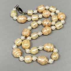 Simulated Pearl Necklace Baroque Cream Peach Collar Vintage Fish Hook Clasp 17″
