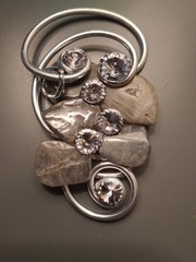 Jeff Lieb Mixed Media Modernist Abstract Swarovski Crystal Moonstone Pendant 4″