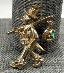 Vintage Gold Tone Hobo Knapsack Charm Brooch Pin Crystal Rhinestone