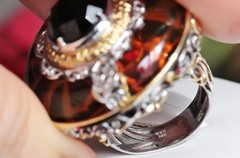 925 multi tone sterling silver ring 3.00ct plastic simulated amber sz 5.5 15.2g