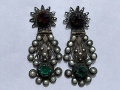 ANTIQUE ARMENIAN BYZANTINE REVIVAL OTTOMAN PEARL COIN SILVER JEWELED EARRINGS