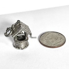 VTG Monet Wishing Well Charm Silver Tone Pendant Moving Handle Miniature Cute