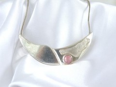 Vintage Sterling Silver 925 Artisan Modernist Rhodochrosite Slide Necklace
